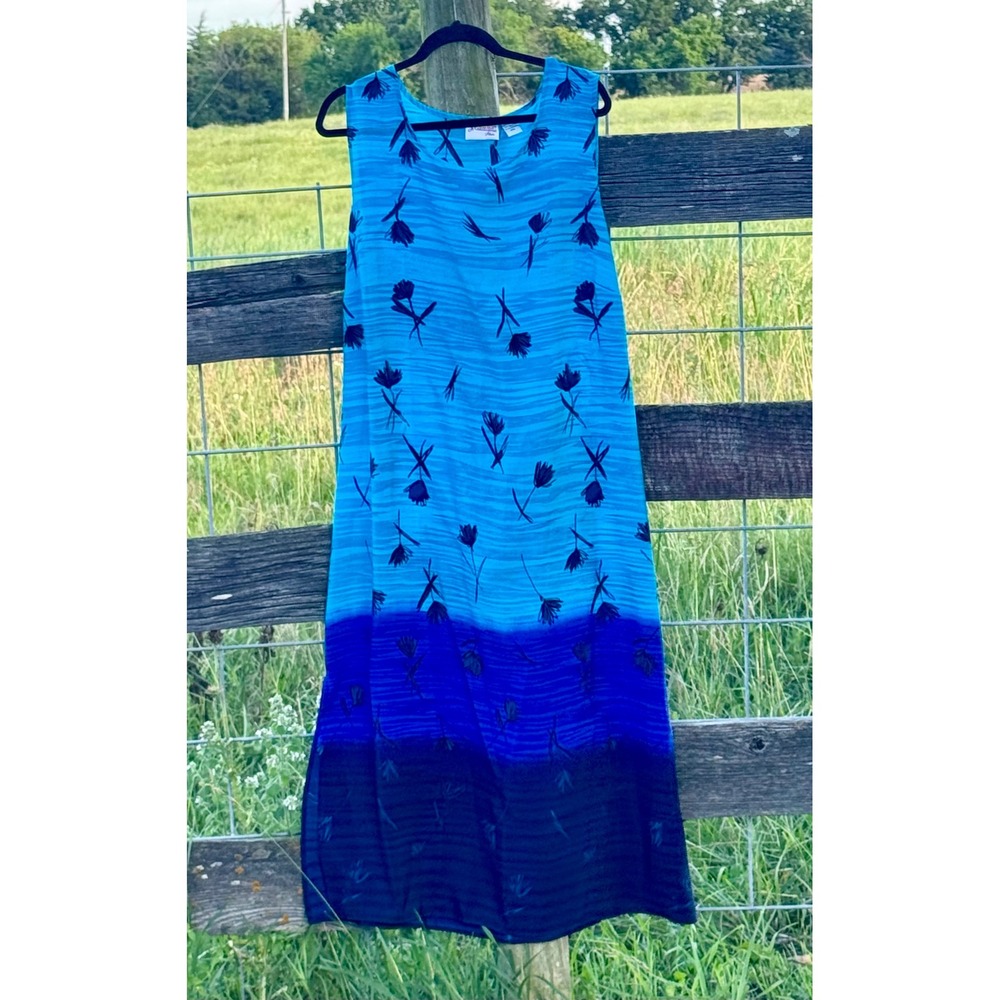 Joanna Plus Blue Ombre Floral Maxi Dress Vintage Sleeveless Back Tie 22W 51"‎ L